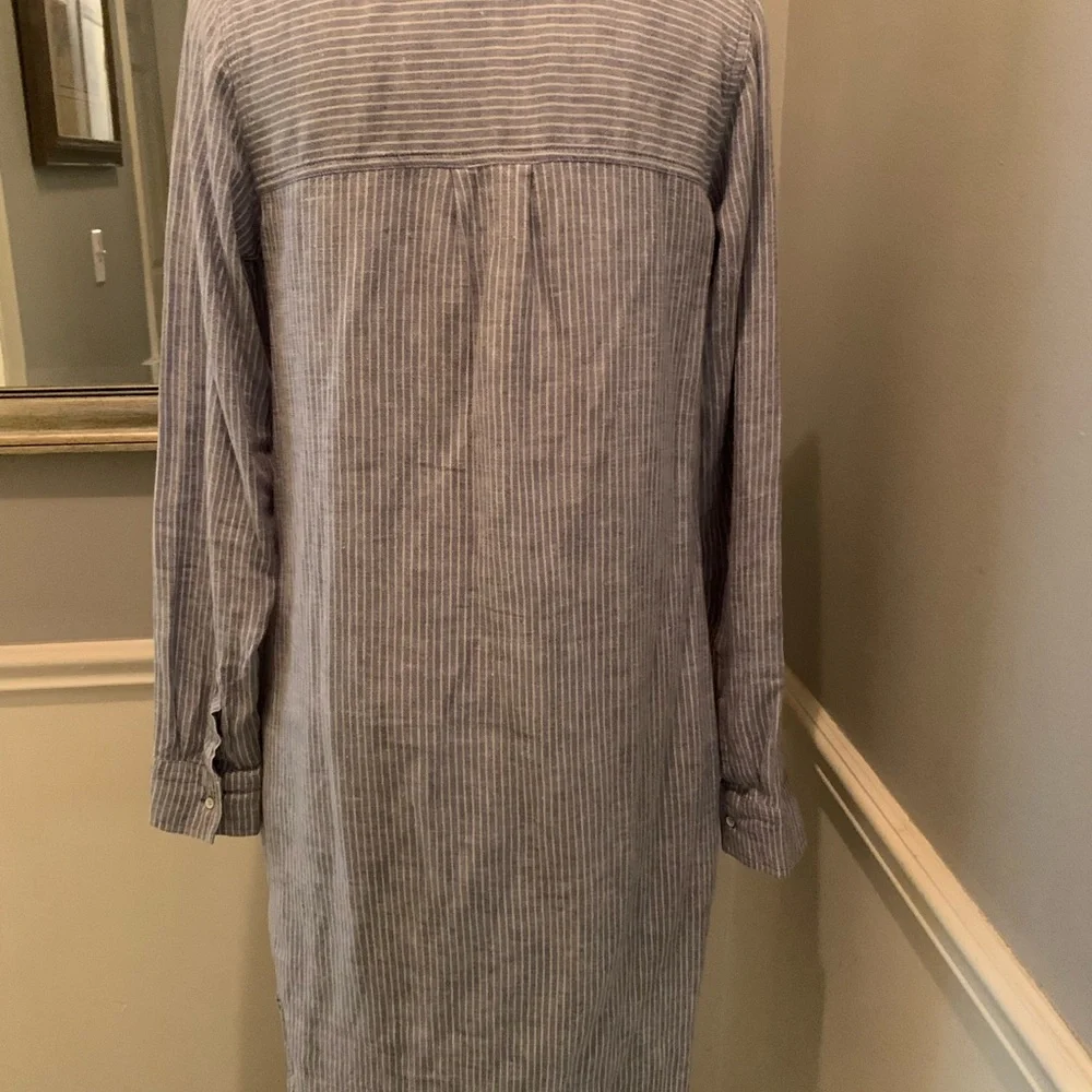 Light Blue Striped Linen Shirt Dress Long Sleeve Size Small/Tall - Picture 4 of 13
